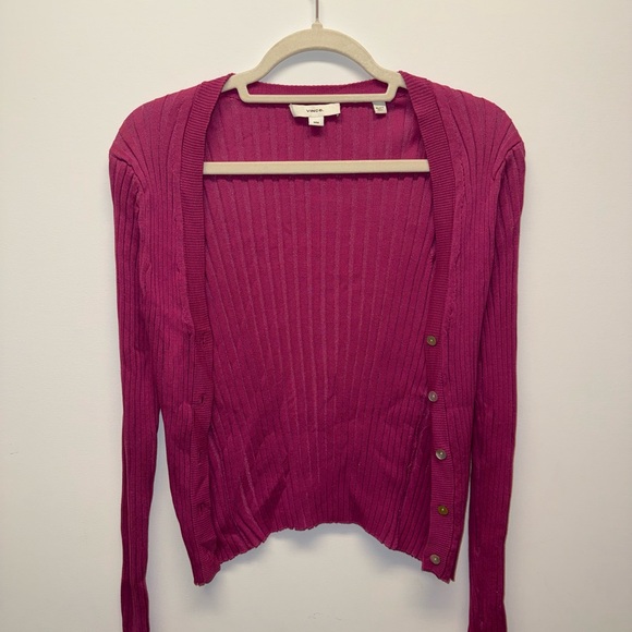 Vince Bright Fuchsia Ribbed Button-Front Cardigan - Picture 1 of 2